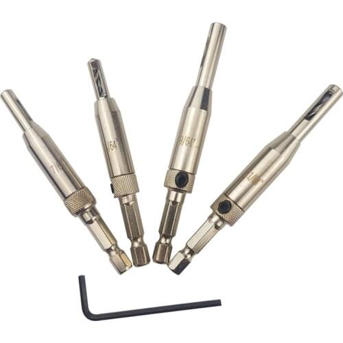 4pcs HSS Self Centering Hinge Drill Bits Set Door Cabinet 5/64" 7/64" 9/64" 11/64" G08 Drop ship Center Drill Bit Woodworking