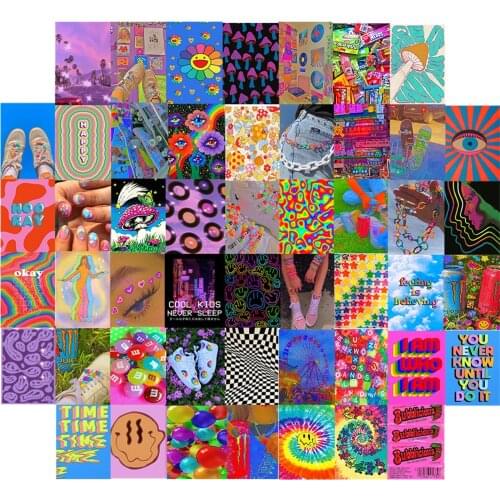 50Pcs Color Style Aesthetic Mushroom Picture for Wall Collage Print Room Decorations for Boys Wall Art Prints for Bedroom Decor