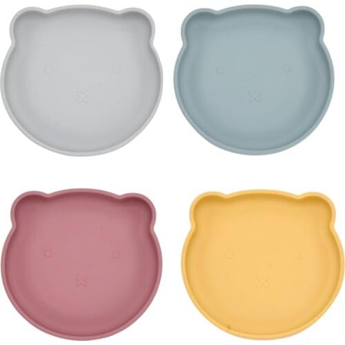 Baby Safe Silicone Dining Plate Solid Cute Cartoon Bear Children Dishes Training Tableware Kids Feeding Bowls BPA Free