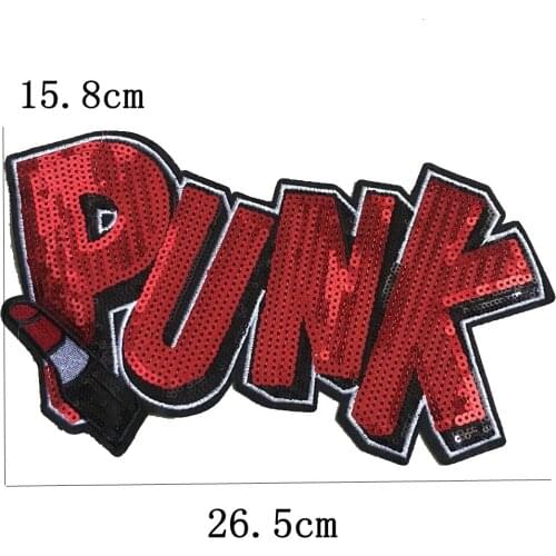DZ Large Pink PUNK Sequins Embroidery Patches for Clothing Sew/Iron on Patch DIY Accessories Fashion Lipstick Dress Applique