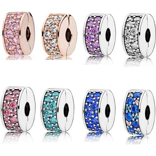 Colorful Crystal Clips Beads for Women Jewelry Making Fit Original Pandora Bracelet Shining Clear CZ Spacer Clip Charms Pulseira