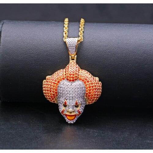 Rock Hip Hop Iced Out Cubic Zircon Rope Chain Circus Clown Inlaid Figure Pendant Necklace for Men Jewelry Funny Design Choker