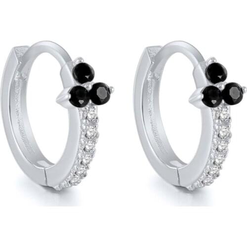 Black Awn New Classic 925 Sterling Silver Round Black Trendy Spinel Engagement Hoop Earrings for Women Fine Jewelry Bijoux I166