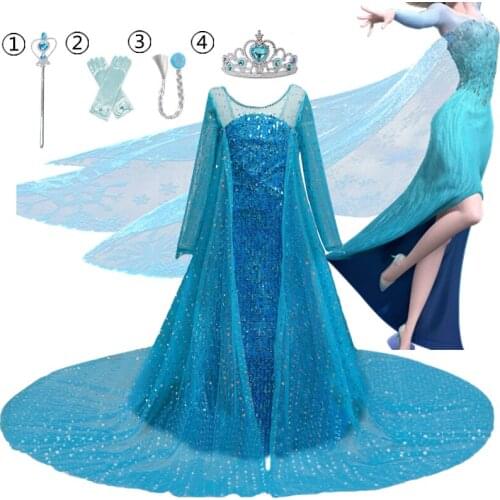 Girls Cosplay Dresses For Kids Halloween Carnival Princess Costume Children Fancy Snow Queen Party Dress Up Christmas Clothes