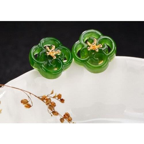 Elegance Natural Jasper Womens Stud Earrings 100% 925 Real Silver Golden Color Earrings Fine Jewelry For Wedding Gift 2019