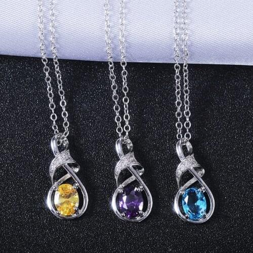 Huitan Purple/Blue/Yellow Stone Figure 8 Shape Pendant Necklace Noble Women Party Accessories Cocktail Dress A Fashion Item