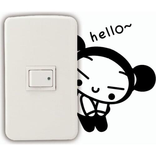 KG-181 Cute Pucca China Doll Switch Sticker Cartoon Vinyl Wall Stickers For Kids Room Home Wallpaper