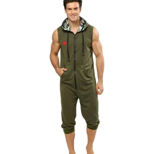 Solid Color Onesie Mens Sleeveless Pajams Home Clothes Comfortable Jumpsuit Men Sleepwear Adult One-piece Man