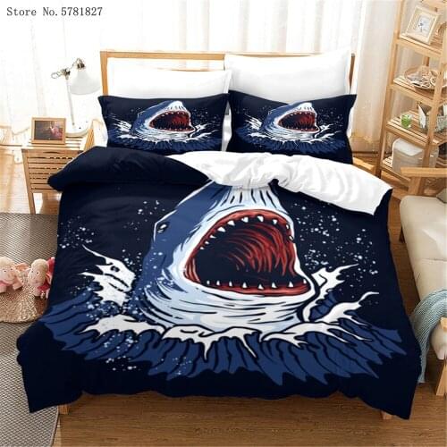 2/3 Pieces Cartoon Shark Bedding Set Huge Animal Duvet Cover Home Custom Blue Bed Quilt Cover For Bedroom Bed Cover Set Decor
