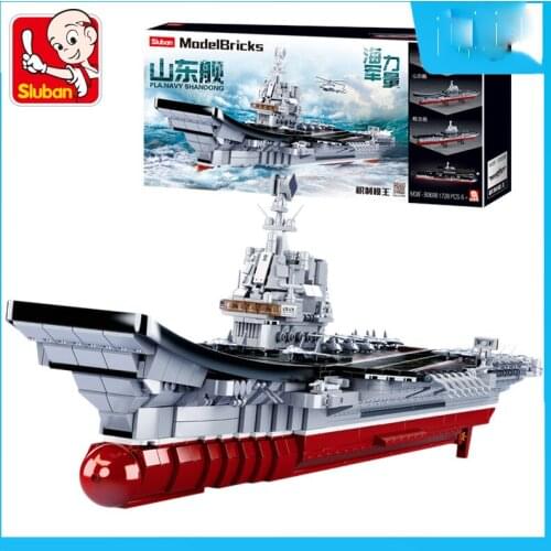 Sluban Shandong Ship Carrier Fighter Building Blocks Ship Warship Navy Soilder Modern Military Bricks Toy for Kids birthday gift