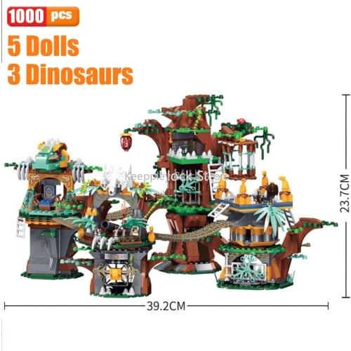 Jurassic World Park Tree House Building Blocks Dinosaur Tribe Figures Pterosauria Bricks Modular Supply Ship Toys For Kid Gift