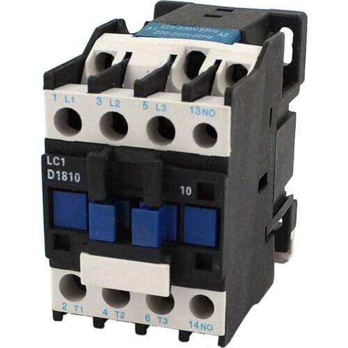 AC Contactor AC220V Coil 18A 3-Phase 1NO 50/60Hz Motor Starter Relay LC1 D1810 Black
