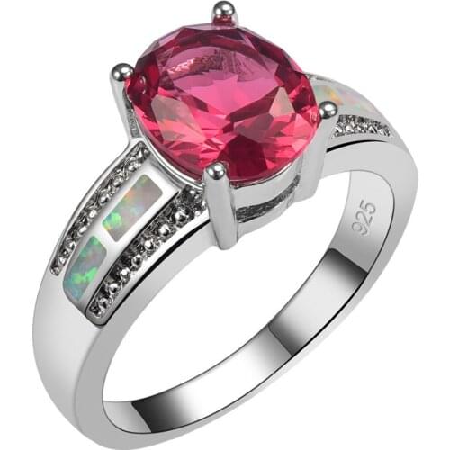 Red Crystal Zircon With White Fire Opal 925 Sterling Silver Size 6 7 8 9 10 R1466
