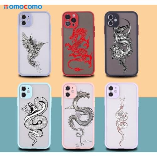 Artistic Animal Dragon Matte Phone Case For iPhone 11 12 Pro Max Mini X XS XR 7 8P Coque Camera Lens Protection Back Cover