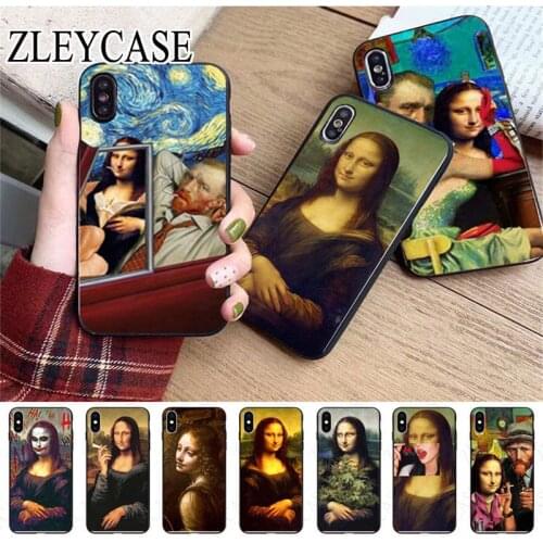 Mona Lisa funny Spoof Art Van gogh Starry Soft Phone Cover For iphone x xs xr xsmax 11 12pro max 5s SE 6splus 7 8plus 12minicase