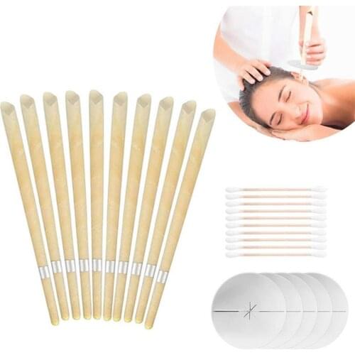 Ear Wax Removal Tool Set Including 10 Pcs Trumpet Ear Candles+5 Pcs Ear Candle Pieces+10 Pcs Cotton Swabs Safe Earwax Remover