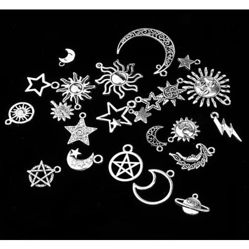 Pack of Moon Star Craft Supplies Collection Charms Pendant for Crafting, Jewelry Findings Making Accessories