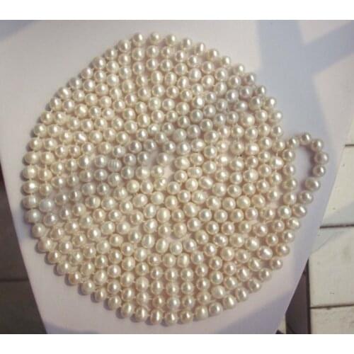 New Arrival Favorite White Pearl Long Necklace 6-8mm Genuine Freshwater Pearl Wedding Handmade Fine Jewelry Lady Gift