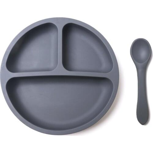 Solid Divided Baby Dinner Plates Tableware Silicone Suction Plate and Spoon Set