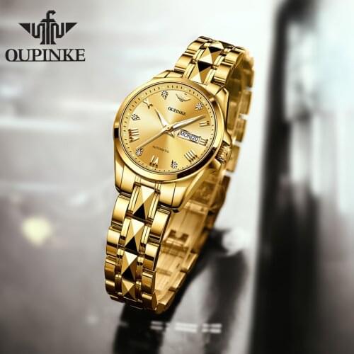 OUPINKE Gold Watch Womens watches Luxury Women Mechanical Watch Sapphire Glass Ladies Automatic Wrist Watch montre femme G3171