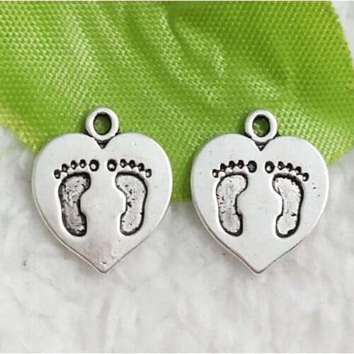 20pcs 15x14mm Silver Color Heart Footprints charms Mothers Day Gift Pendant Jewelry Making DIY Handmade Craft Accessories