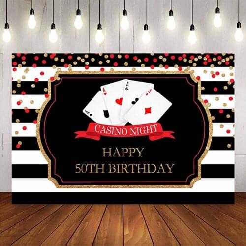 Poker happy birthday theme party backdrop glitter dots black and white stripe background for photo studio Casino night birthday