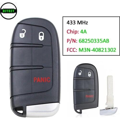 DIYKEY Keyless Entry Remote Fob 3 Button Smart Proximity Key 433MHz for Jeep Compass 2017-2020 4A Chip FCC: M3N-40821302