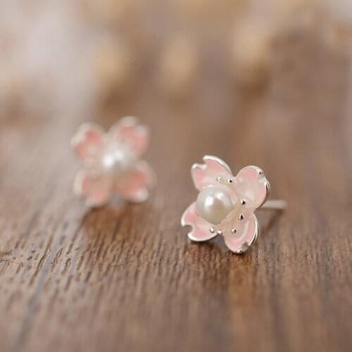 925 Sterling Silver Cherry blossoms Stud Earrings Fashion Jewelry For Women Christmas Gift Female pendientes eh089