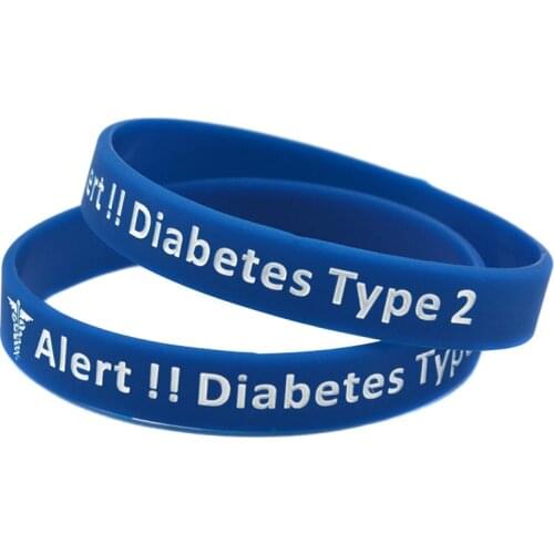 1PC Type 2 Diabetes Silicone Rubber Wristband Adult Size