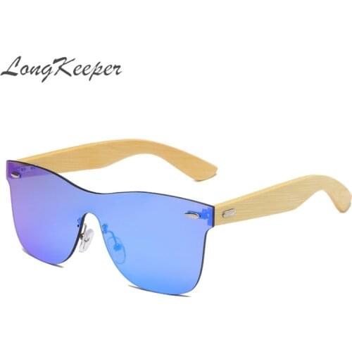 LongKeeper Rimless Square Sunglasses Men Wooden Eyewear Women Wood Mirror Vintage Driving Oculos De Sol Masculino UV400