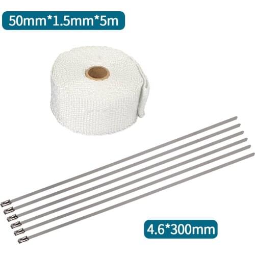 5CM*5/10/15M Heat Wrap Roll Cable Sleeve Insulated white Exhaust Fiberglass Heat Shield Tape with Stainless Ties