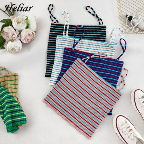 HELIAR Female Knitting Striped Tube Top Spaghetti Camisole Women Tank Tops 2019 Summer Woman Chic Sexy Crop Tops Femme Vest