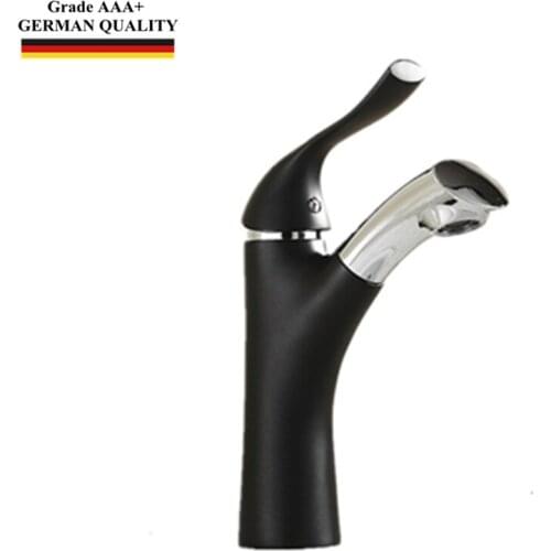 Temkunes Pull Out Faucet Black Vessel Mixer Single Handle Single Hole Bathroom Tap Chrome nozzle torneira para banheiro