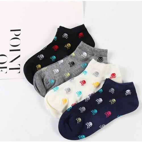 DONG AI 4 pairs casual soft combed cotton quilt ammonia boat socks female skull head mesh
