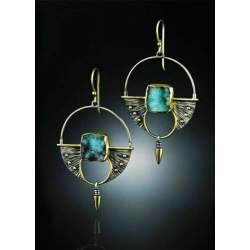 Yobest Vintage Plated Retro Gems Ear Dangle Drop Square Earrings Bride Wedding Gift Long Earrings Jewelry Women Metal Plant