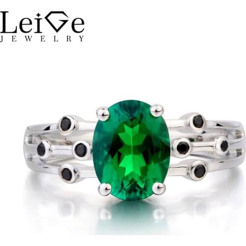 Leige Jewelry Emerald Ring Anniversary Ring May Birthstone Ring Oval Cut Green Gemstone Solid 925 Sterling Silver Ring Gifts
