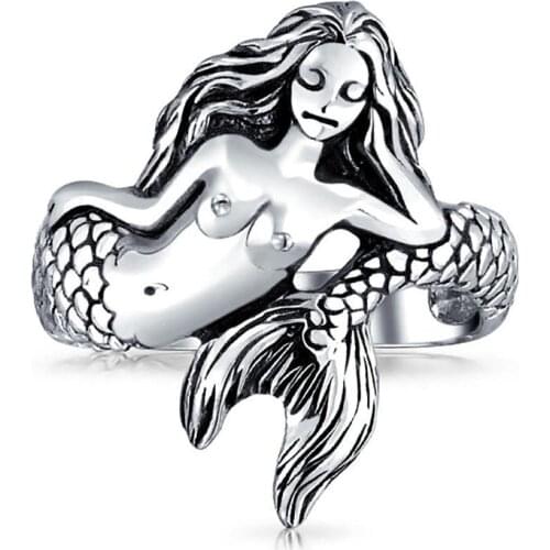 Antique Silver Color Mermaid Rings For Women Vintage Fashion White Gold Jewelry Female Wedding Band Engagement Ring Bridal Gifts