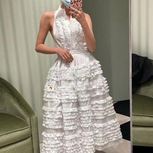 Luxury 2021 Summer High Quality Women Ruffles Cake Sleeveless White Dress For Female Rmsx 6.18