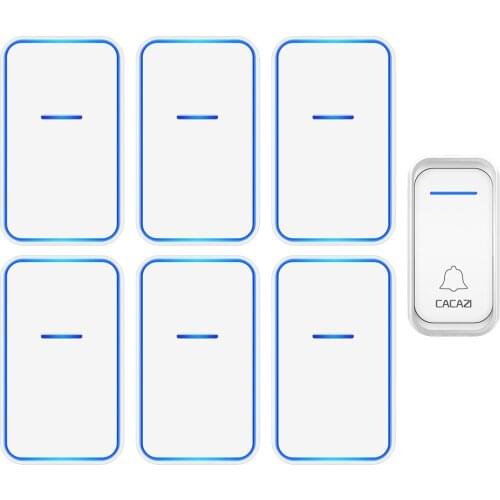 CACAZI Home Welcome Wireless Doorbell Waterproof 300M Remote US EU UK AU Plug Smart Calling Door Bell 1 Button 6 Receiver