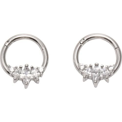 10pcs/lot Free Shipping 5 CZ Gems Seamless Hinged Segment Ring Clicker Cartilage Nose/Lip/Ear Hoop Septum 16G CZ Shine New