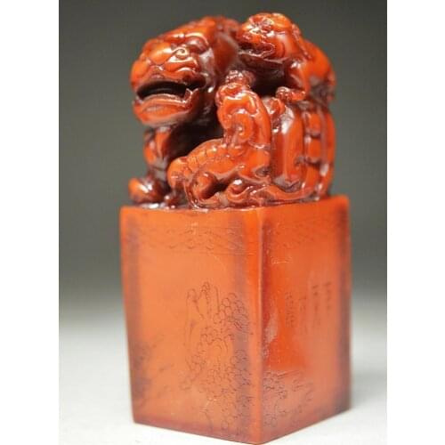 10 cm CHINESE SHOUSHAN STONE HAND-CARVED LION STATUE SEAL