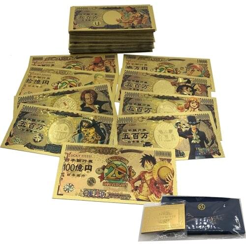 100pcs/lot One Piece Monkey D Luffy Grandline Anime Collectible card 5000000 Yen fake money Gold Banknote for Collection gifts