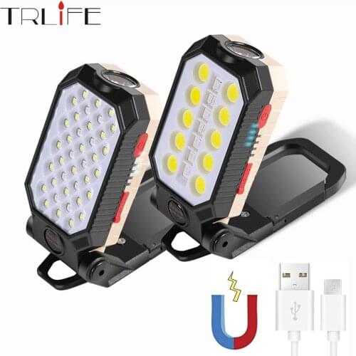 2021 USB Rechargeable COB Work Light 5000 lumens Portable LED Flashlight Waterproof Torch Multi Function Folding Camping Lantern