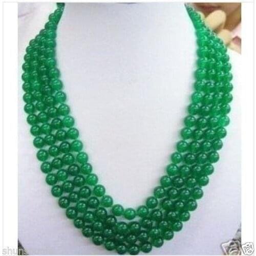 Shipping4 row Jewellry Genuine 8mm Green Necklace (17 - 20 inch)