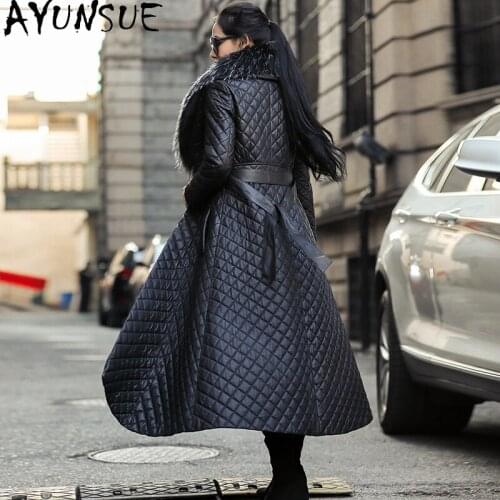 AYUNSUE Winter Sheepskin Coat Women Natural Raccoon Fur Collar Parkas for Woman Down Jackets Female Long Coats Femme Veste 2020