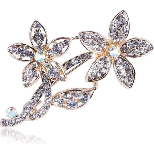 Beadsland Glorious Flower Leaf-Shaped Brooch Womens Top Grade Diamond Set Crystal Glass Corsage Brooch Cardigan Accessories