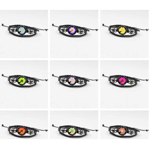 New fashion small daisy sun flower glass bracelet, leather bracelet, hand-woven beaded bracelet wholesale