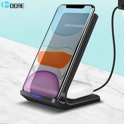 DCAE 2 In 1 Qi Fast Charger Stand for Airpods Pro 15W Wireless Charging Station for iPhone 11 XS XR X 8 Samsung S20 S10 S9 Buds