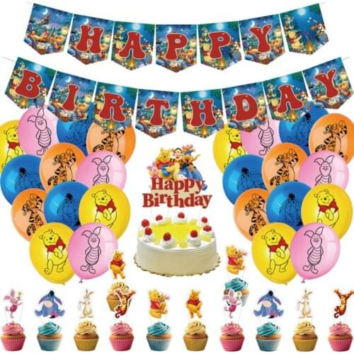 Disney Winnie The Pooh Ice and Snow Balloon Elsa Anna Birthday Decoration Party Supplies Flag Banner Cake Flag Printing Balloons