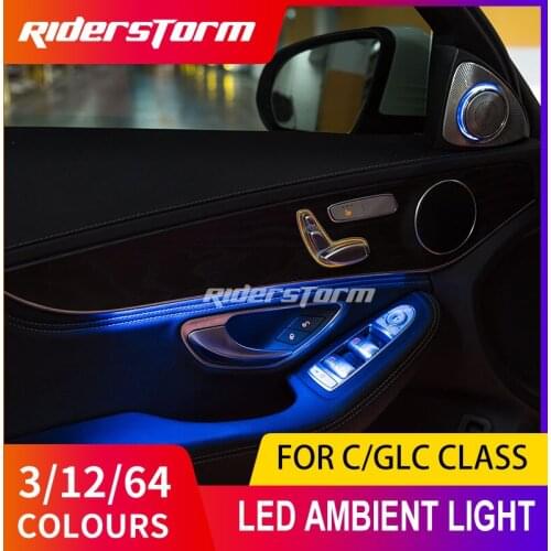 For Mercedes C class w205 C200 C250 door panel ambient lamp GLC x253 Atmosphere lighting colorful 3 /12 /64 colors